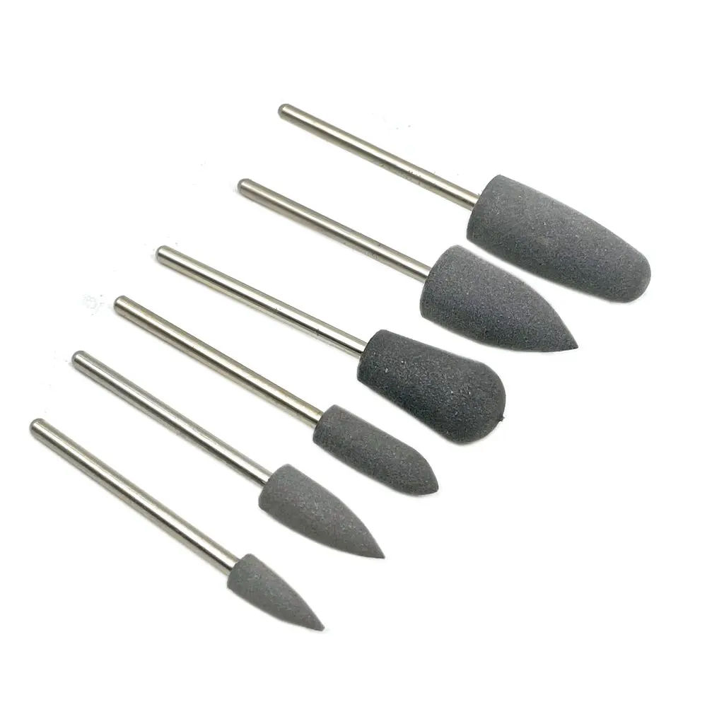 Pulidora Dental de goma de silicona, 6 piezas/10 piezas, pulidora de uñas, brocas para manicura eléctrica, vástago de 2,35mm