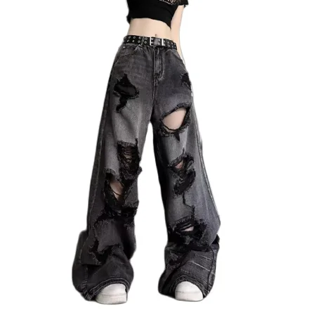 Vintage High Waist Denim Pants Ripped Jeans Women Fashion Loose Wide Leg Straight Pants Y2k Washed Streetwear Female