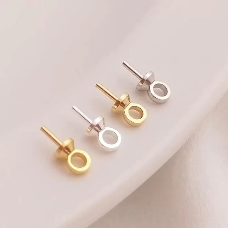 10pcs 3mm 18K Gold Pack 14k Light Gold Pure Silver Half Hole Pearl Pendant Bead Holder DIY Handmade Jewelry Accessories