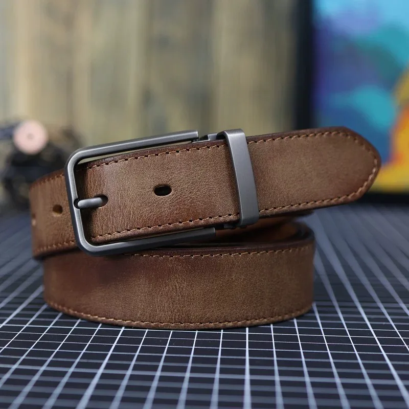 

Men's Business Casual Distressed Leather Pants Belt Versatile Buckle Belt Layer Cowhide