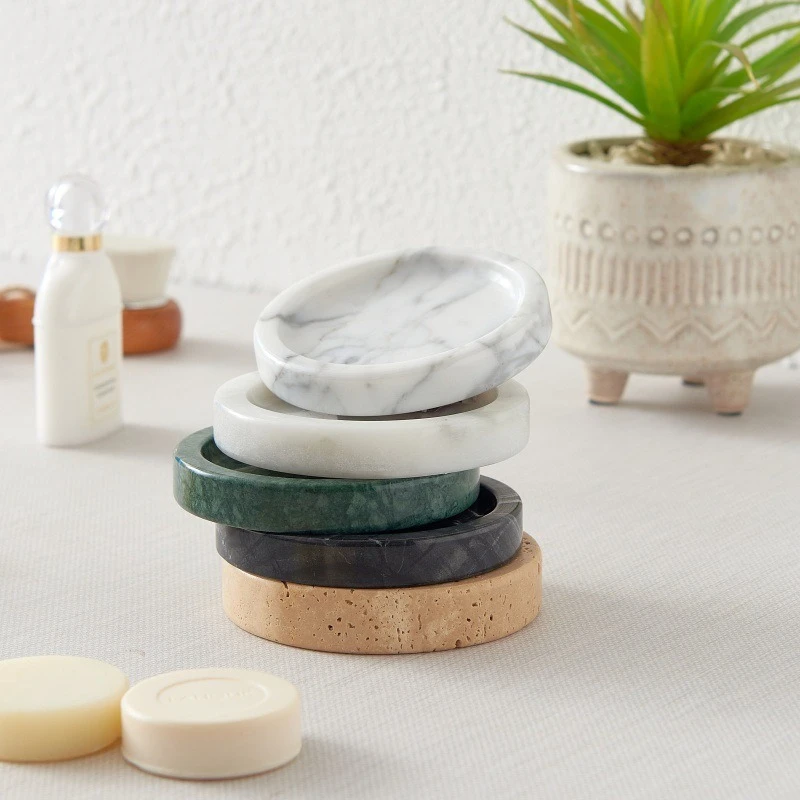 Natural Marble Round Small Tray for Soap Ring Dish Essential Oil Aroma Diffuser Organizer Bathroom Vanity Home