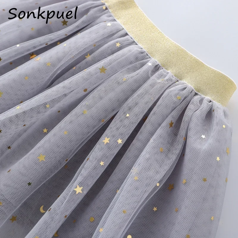 Summer Girls Tutu Skirts Kids Elastic Waist Pettiskirt Girl Princess Tulle Skirt Stars Printed Mini Skirts Children Clothing