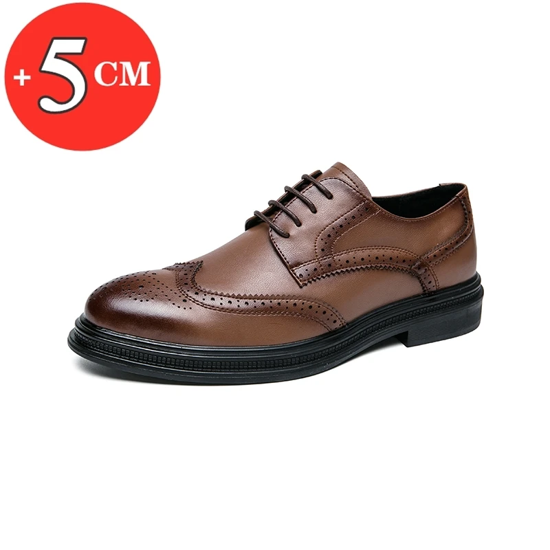 

Platform High Heel 5 CM Height Increase Casual Men Brogues Genuine Leather Shoes Man Oxford Dress Shoes Elevator Formal Wedding