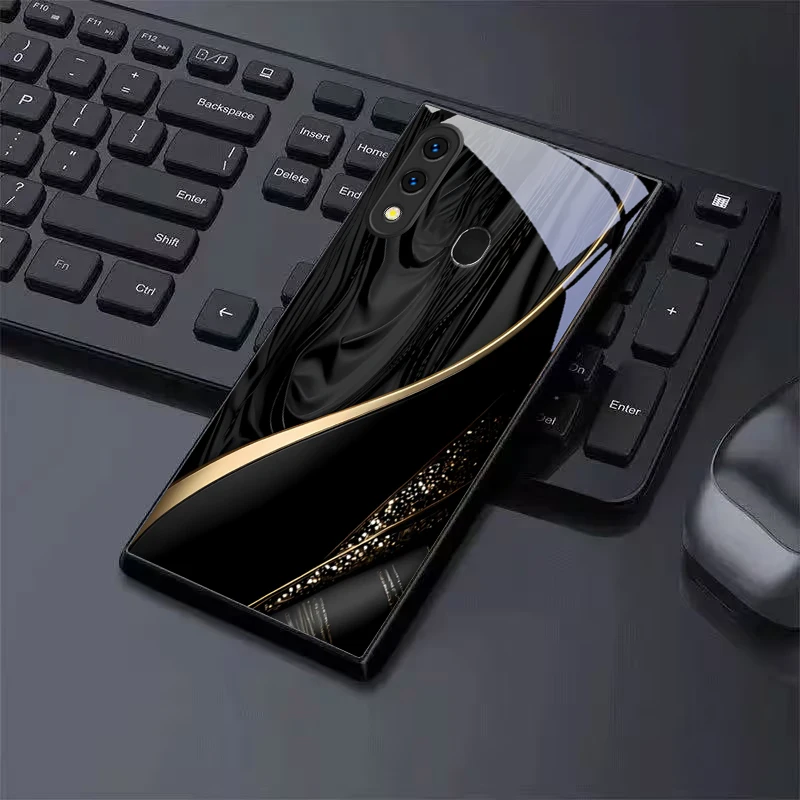Midnight Gilded Silk Black Glass Phone Case For Samsung A20 A21s A22 A23 A24 A25 A26 A42 A90 A50 A55 A52s A56 A70 71 Back Cover