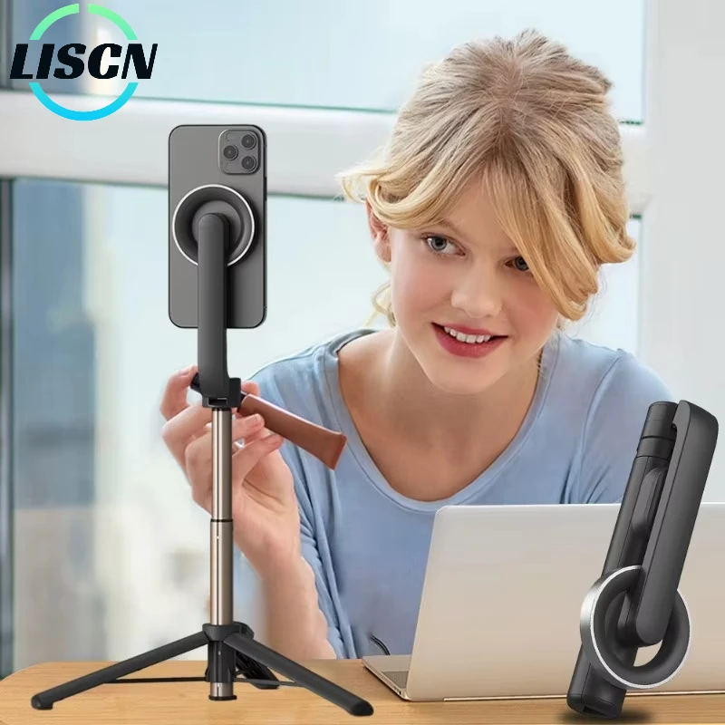 LISCN magnetische selfie-sticks met draadloze afstandsbediening, draagbaar opvouwbaar selfie-stick-statief, geschikt voor iPhone Magsafe