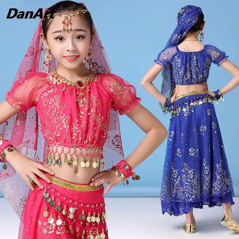 Girls Belly Dance Costumes Set Arabian Indian Dancing Clothing Kids Bellydance Outfit Children Dance Performance Practice Dress