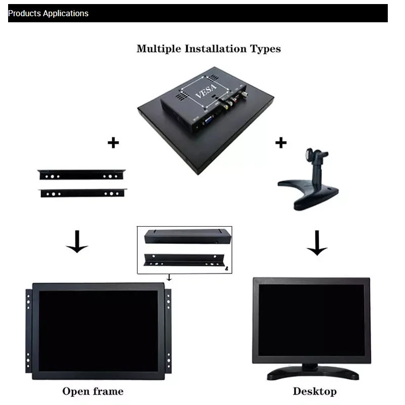 8 Inch 4:3 1024*768 Open Frame Industrial Monitor Resisitive Capacitive Touch Screen LCD Display With HDMI VGA  BNC AV