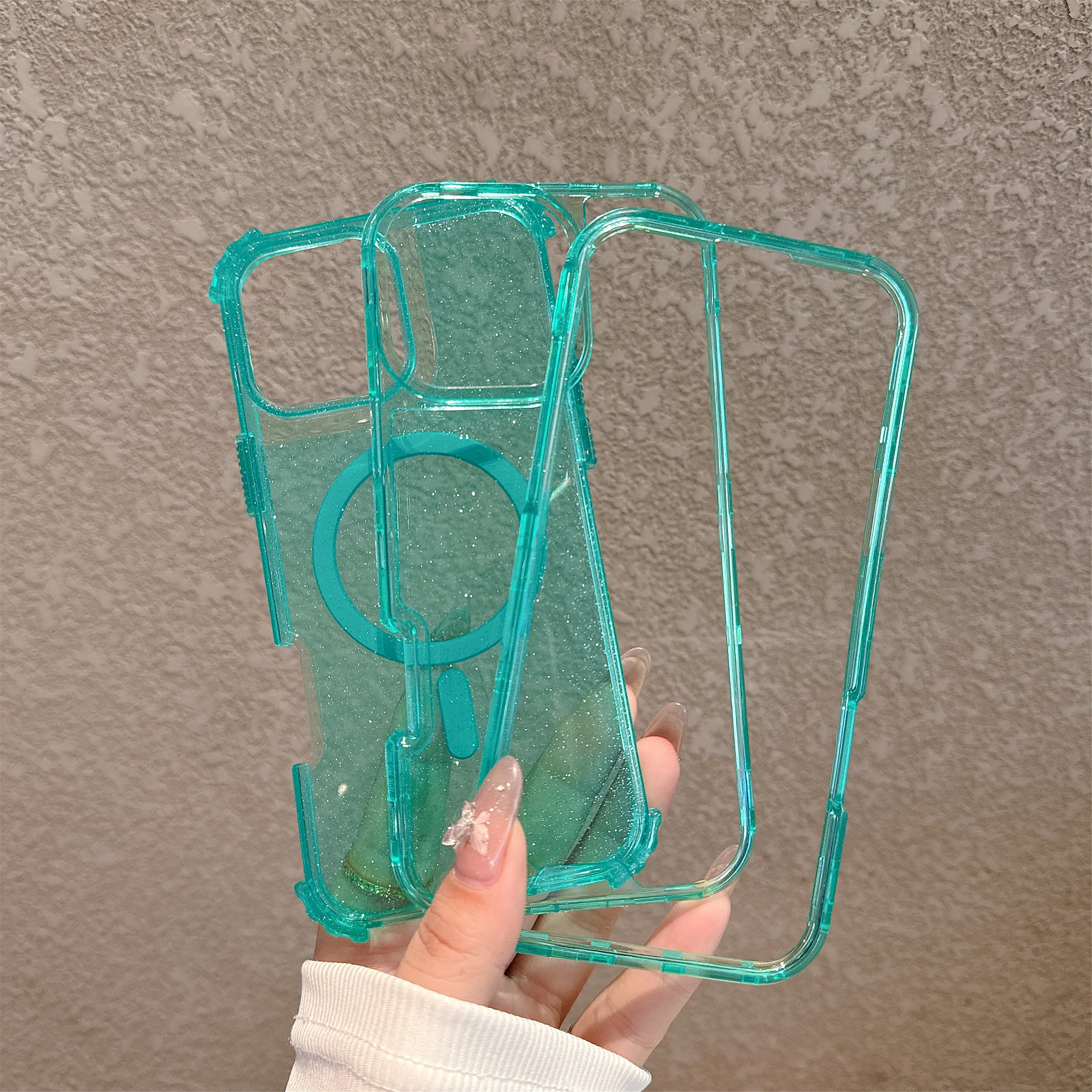 Funda magnética resistente y dura 3 en 1 con purpurina a prueba de golpes para iPhone 15, 14, 13, 12, 11, 16 Pro Max Plus, funda de carga inalámbrica Magsafe