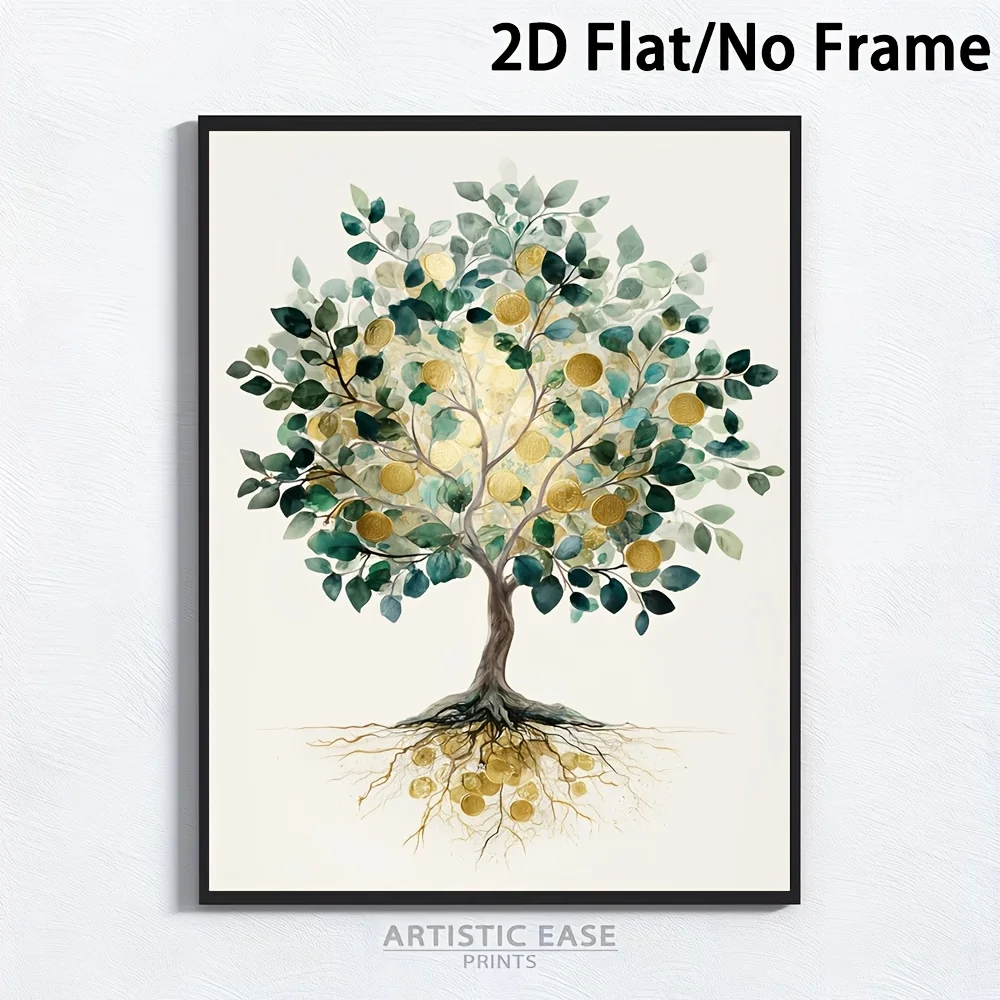2D Flat, 2D Flat, 1pc, Frameless, Money Tree Wall Decor _ Energetic Prosperity Symbol _ Abundance, Wealth And Growth, Fun Can