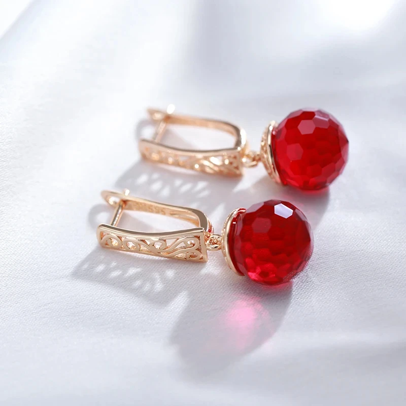 Wbmqda Vintage Red Crystal Ball Drop Earrings For Women 585 Rose Gold Color Luxury Elegant Ethnic Wedding Jewelry Accessories