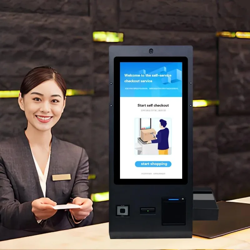 【Hot Sale】24 Inch OCR Passport Reader Hotel Check In Printer QR Code Scanner Camera Microphone Card Dispenser Self Service Payme