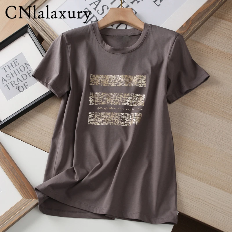 CNlalaxury 2022Women Black Letter Print Cotton T Shirt Short Sleeve Tees Ladies Casual Tee Shirt Street Wear Tops camisetas