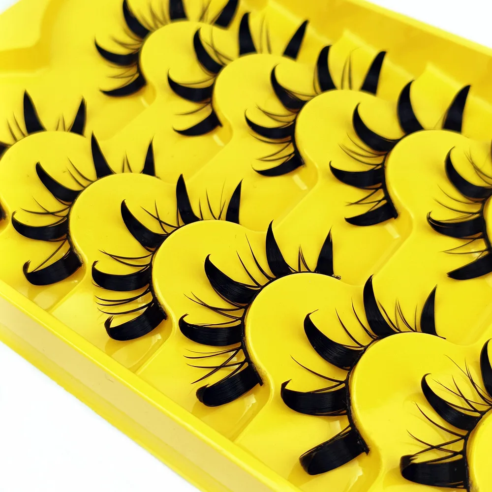 HBZGTLAD 6pairs Cosplay False Eyelashes Wet Strip Lashes With Spikes Handmade Mink Lashes Fluffy Long Makeup Beauty