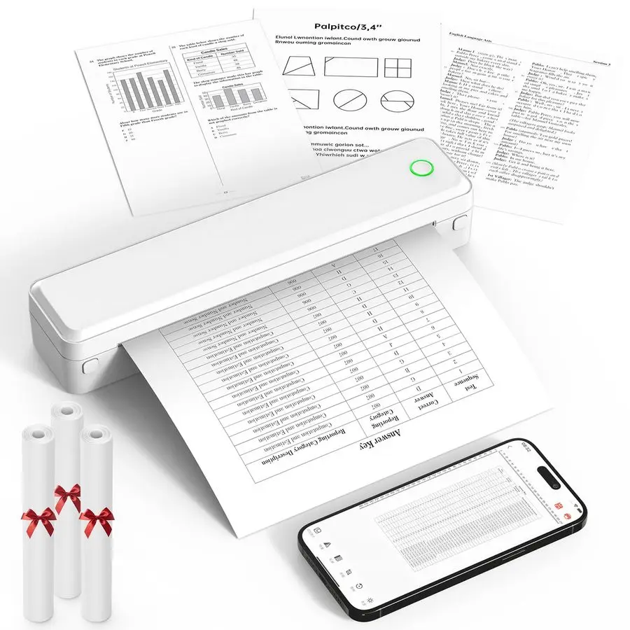 

Thermal Printer, Portable Printer Wireless for Travel,OfficeampSchool, Includes 3 Rolls Paper Supports US Letter,A4 Thermal Pape