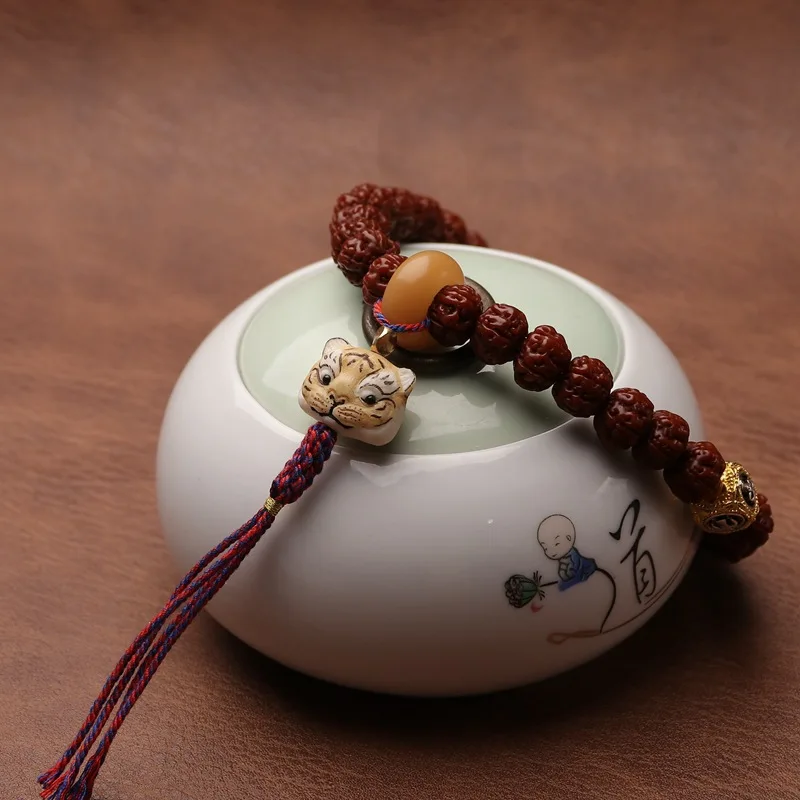 Natural Nepal Small Full Flesh Rudraksha Beaded Bracelet Buddhist Prayer Mala For Women Meditation Spiritual Jewelry Brushed Ros