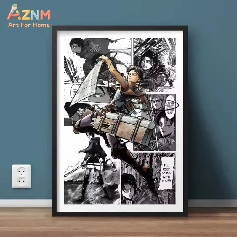 AZNM Attack On Titan Anime Canvas Poster, Manga Collage Print Wall Art, Unframed Canvas Painting for Bedroom Living Room Decor