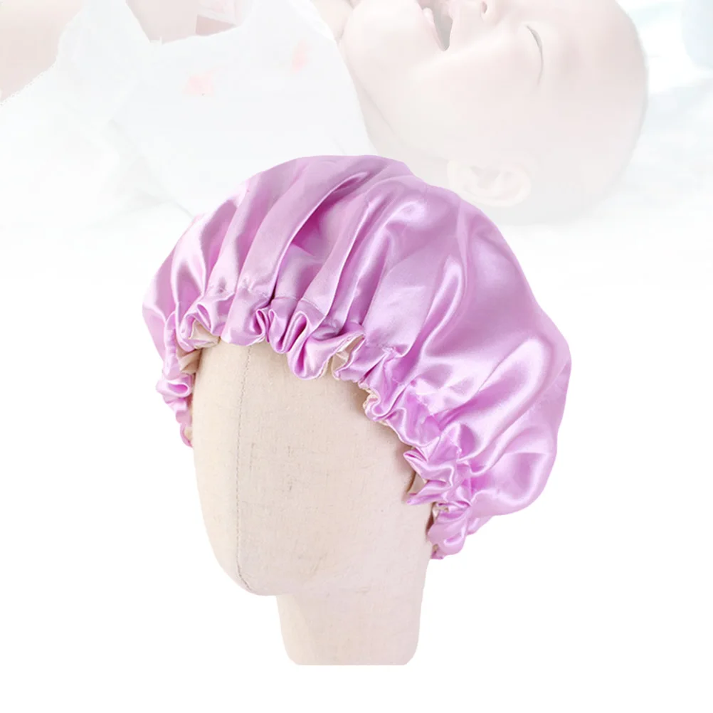 

Satin Sleep Cap for Kids Double Layer Hair Bonnet Elastic Adjustable Sleeping Hat for Children Face Wash Shower