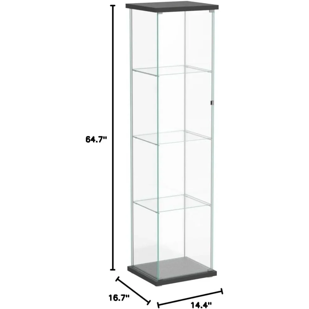 Display Cabinet with Door, Solid Tempered Glass, Floor Standing Curio Bookshelf, Easy To Install, Display Cabinet