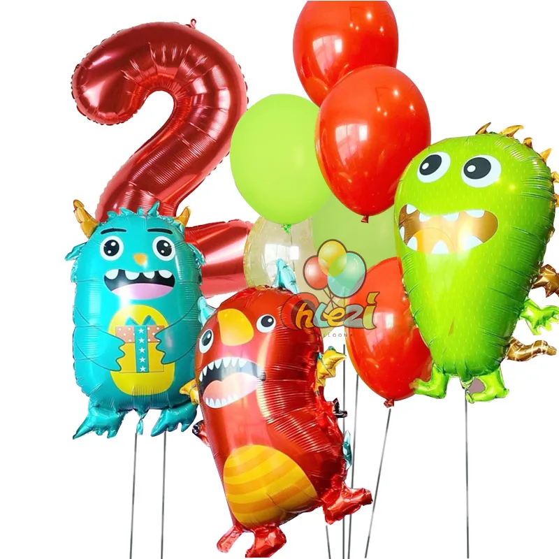 10Pcs Cartoon Monster Foil Balloon 32Inch Number Ballons Red Green Blue Alien Happy Birthday Party Decoration Baby Shower Globo