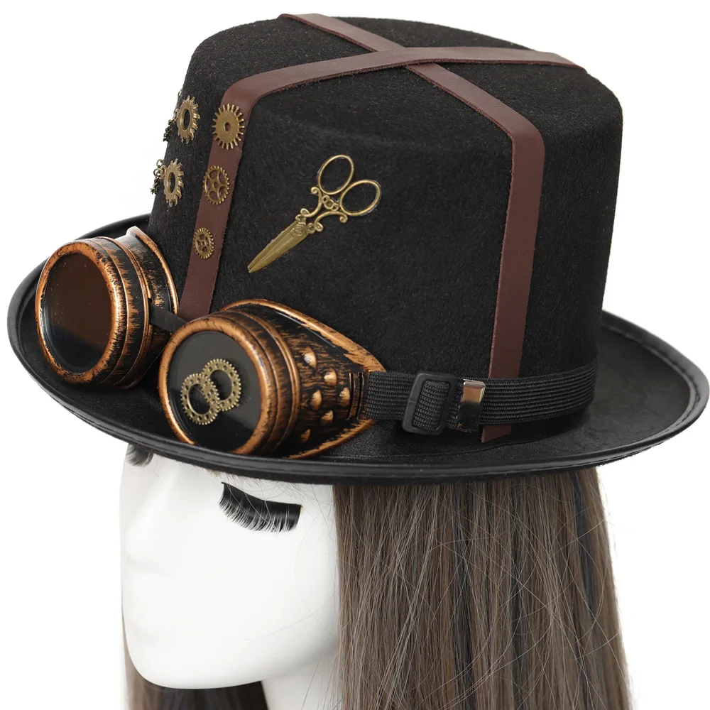 Steampunk Top Hat Cross Leather Goth Goggles Retro Headdress Men's Stage Performance Props