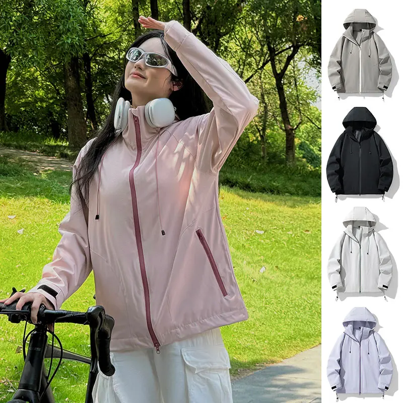 

Autumn Hiking Jacket Women Outdoor Removable Hat Running Cycling Sport Coat Spring Solid Breathable Camping Travel Casual Jacket