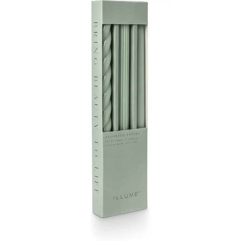 Elegant Assorted Unscented Taper Candles, 3-Pack, Sage Green
