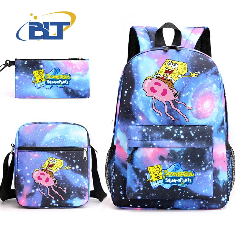 MINISO SpongeBob SquarePants printed student school bag set children's backpack shoulder bag pencil case three-piece set