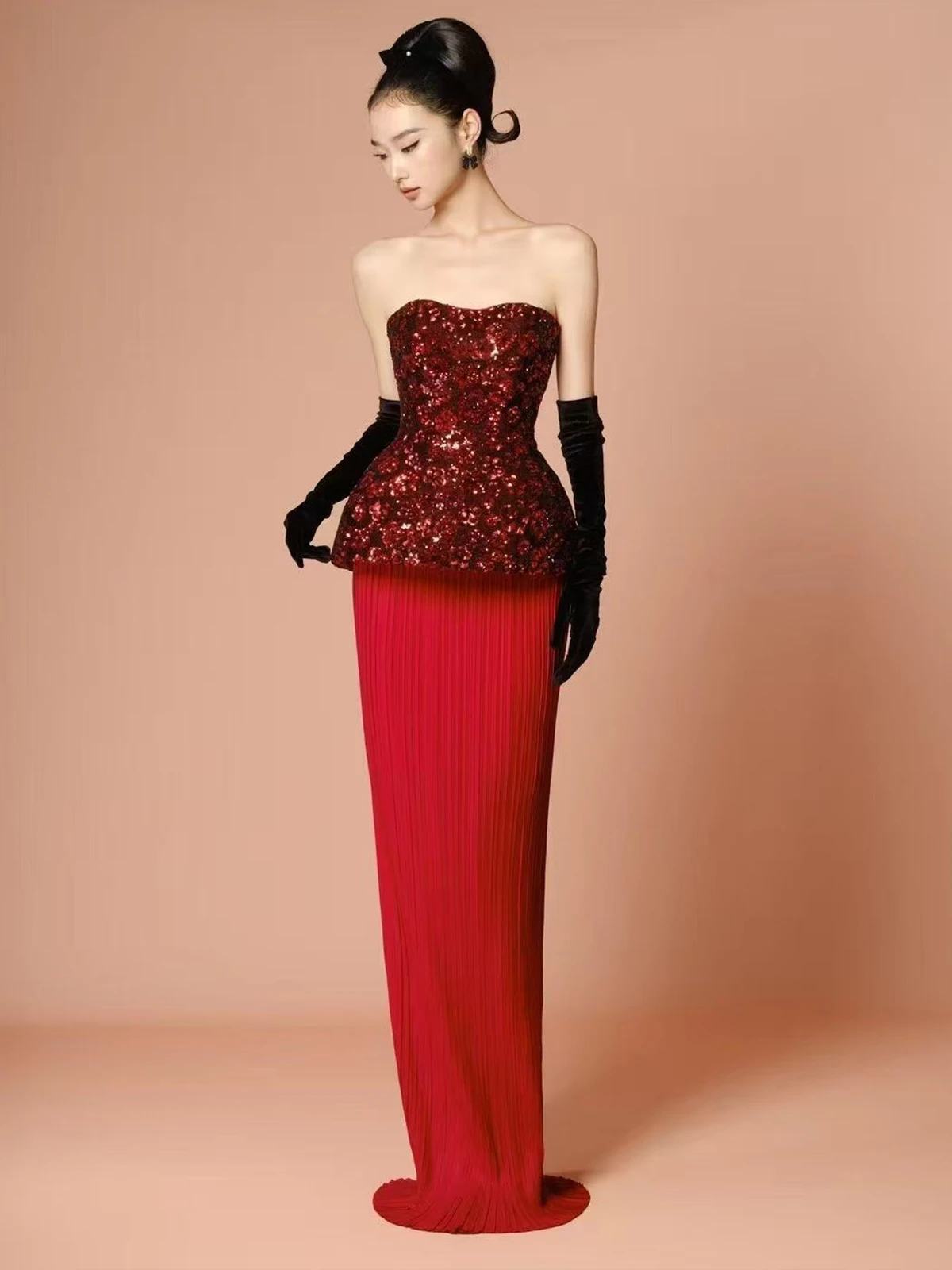 

Ele Chinese Sle Morning Robe for Women New Design High Waist Floor Length Wedding Dr with Beads for Engagement And B...