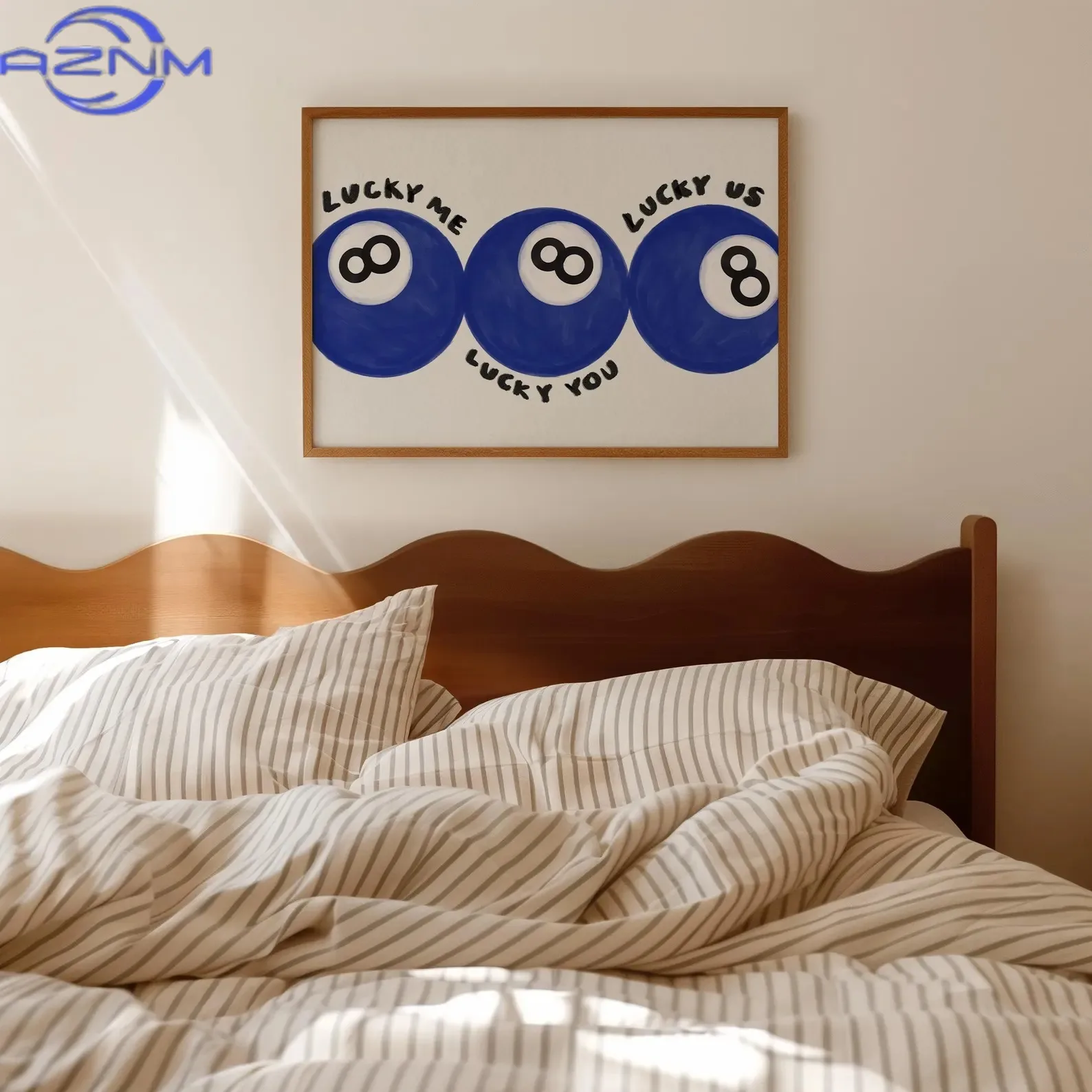 Blue No.8 Ball Lucky Me Lucky You Canvas Print Fun Billiards Cool Wall Art Poster for Modern Living Room Bedroom Bar Home Decor