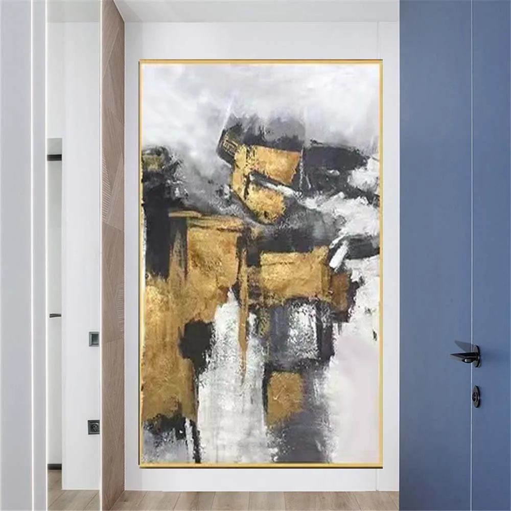 

100% Handmade Gold Foil Luxury Home Wall Art Picture Trim Top High Quality Landscape Oil Painting Decor Living Room Gift Artwork