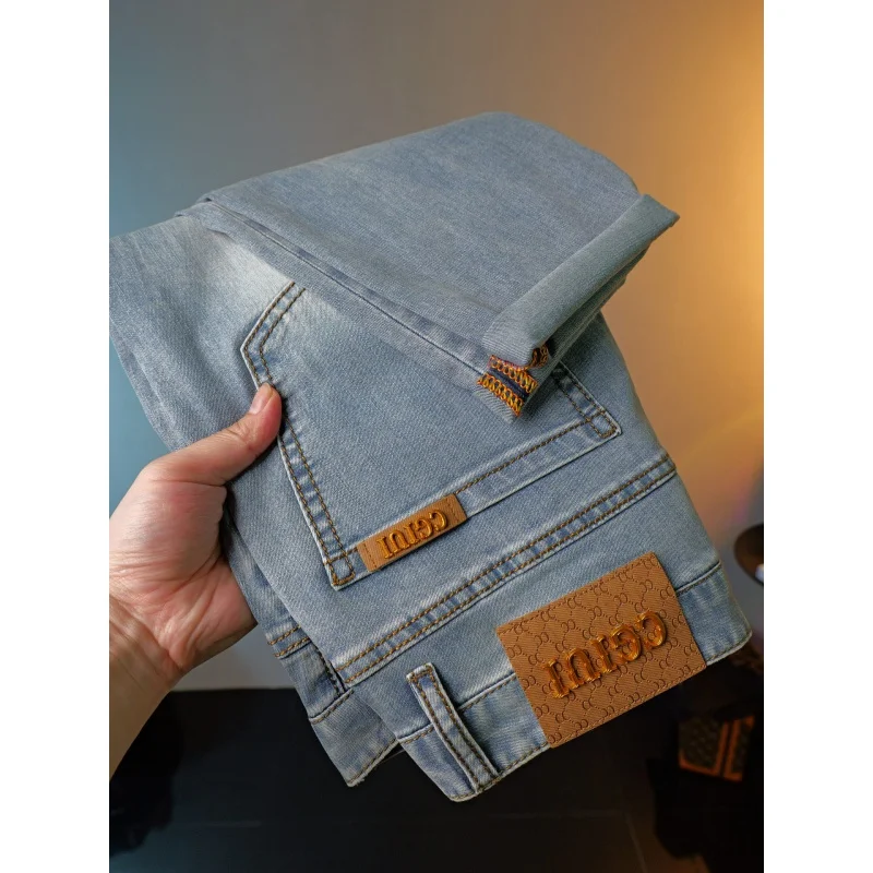 Light Blue Jeans Men's Summer Thin Light Luxury Stretch Slim Fit Versatile High-End and Fashionable Simple Casual Trousers