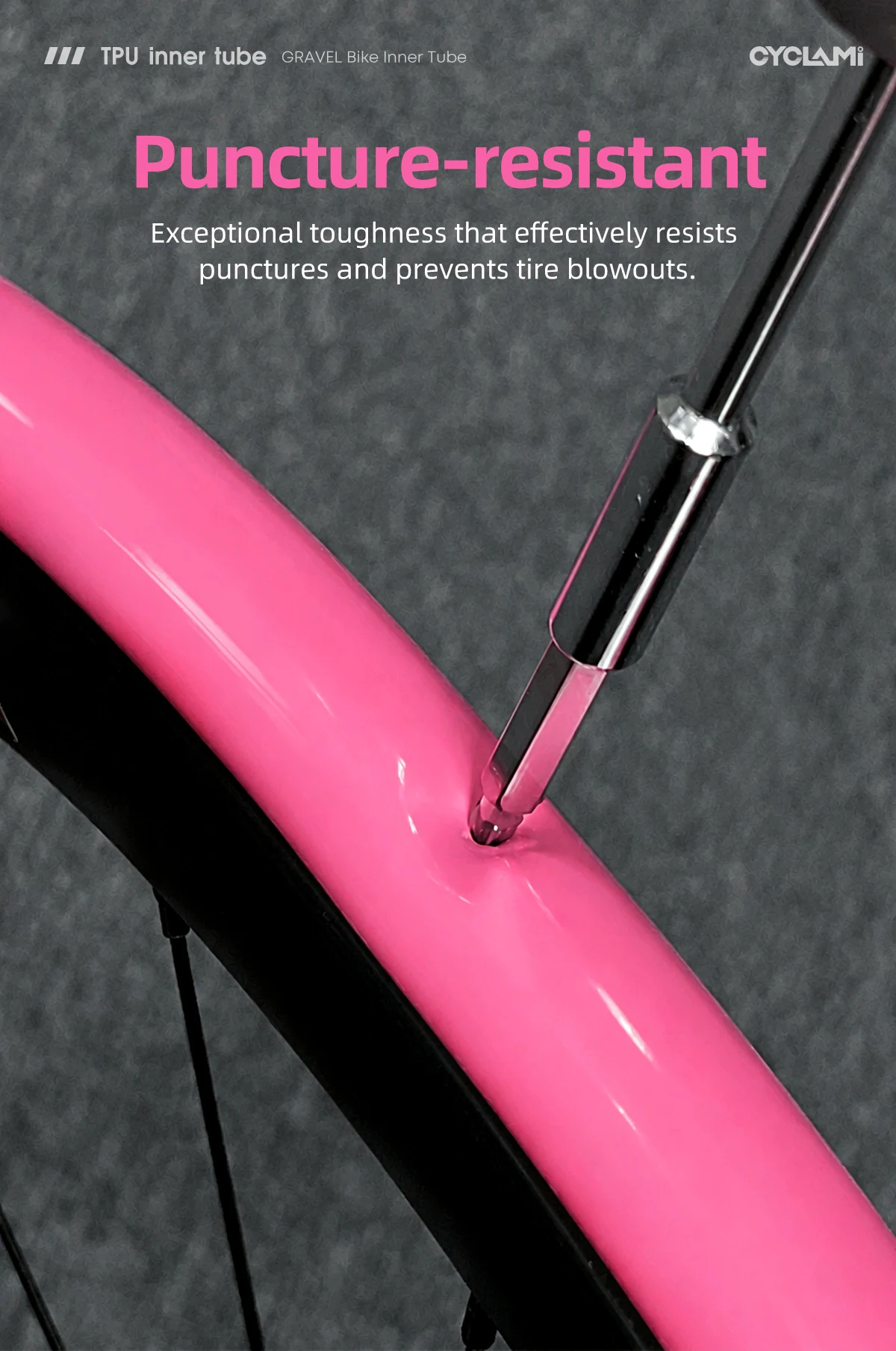 10 Stück CYCLAMI Fahrrad-Schlauch mit Edelstahlventil, französisches Presta-Ventil, pinkes TPU, für Rennradreifen 700C 700 X 18 23 25 28 30 32 C – Detail 5