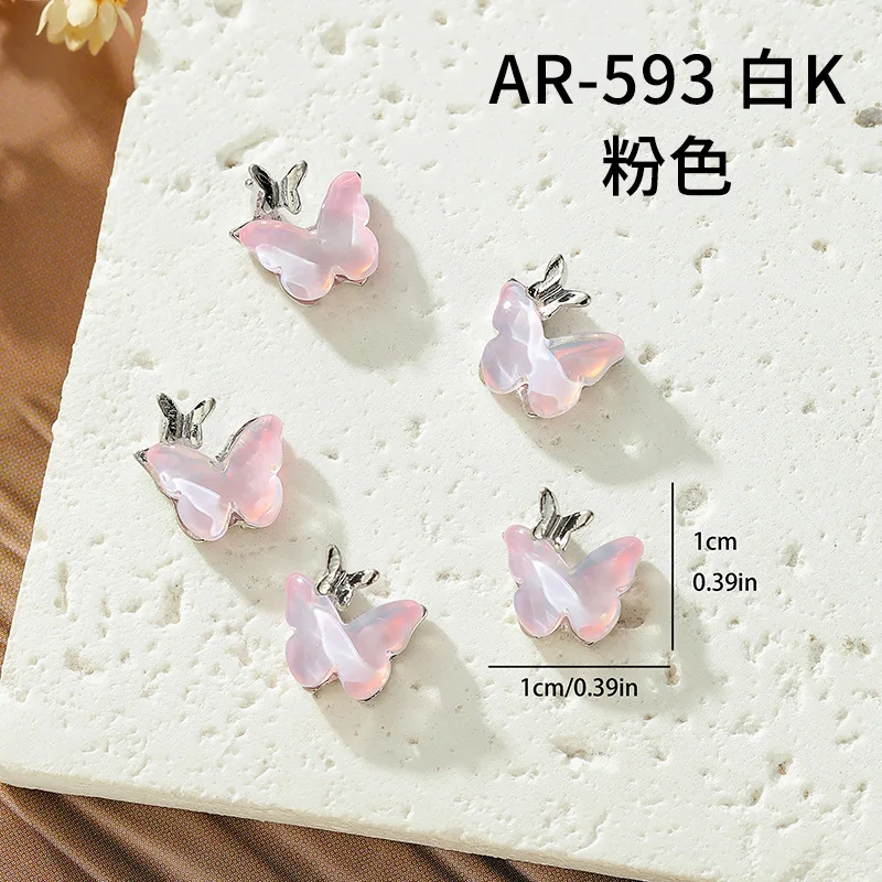 10Pcs Nail Art Mocha Butterfly Shaped Alloy Charms Multi-Colors Metal Crystal Butterfly Nail DIY Charms 3D Decorations