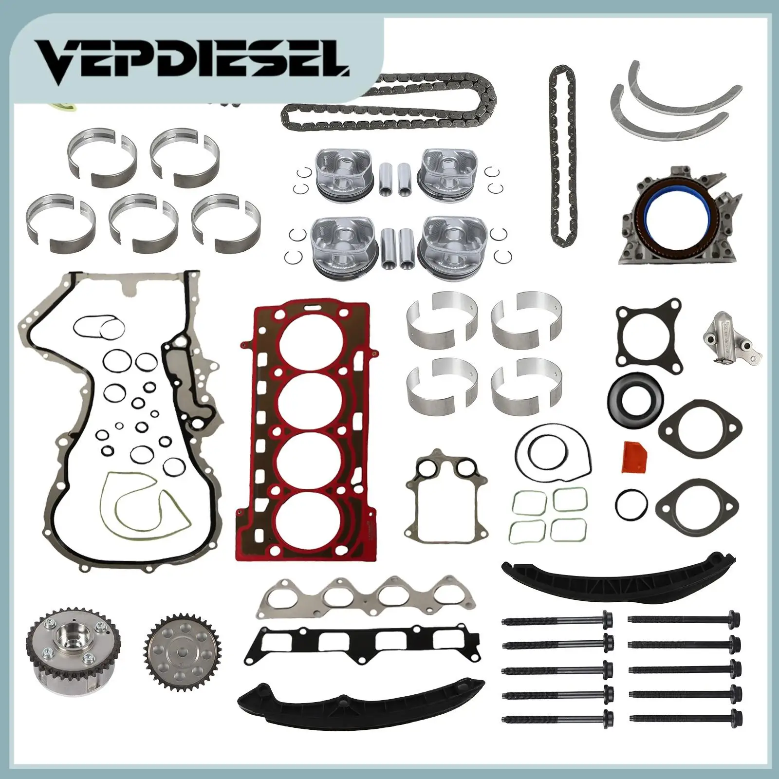 03C105701D EA111 Engine Overhaul Rebuild Kit & Valves Pistons & Rings Seals Gasket Kit For VW Audi 1.4 TSI CAVD CTHD BLG BMY