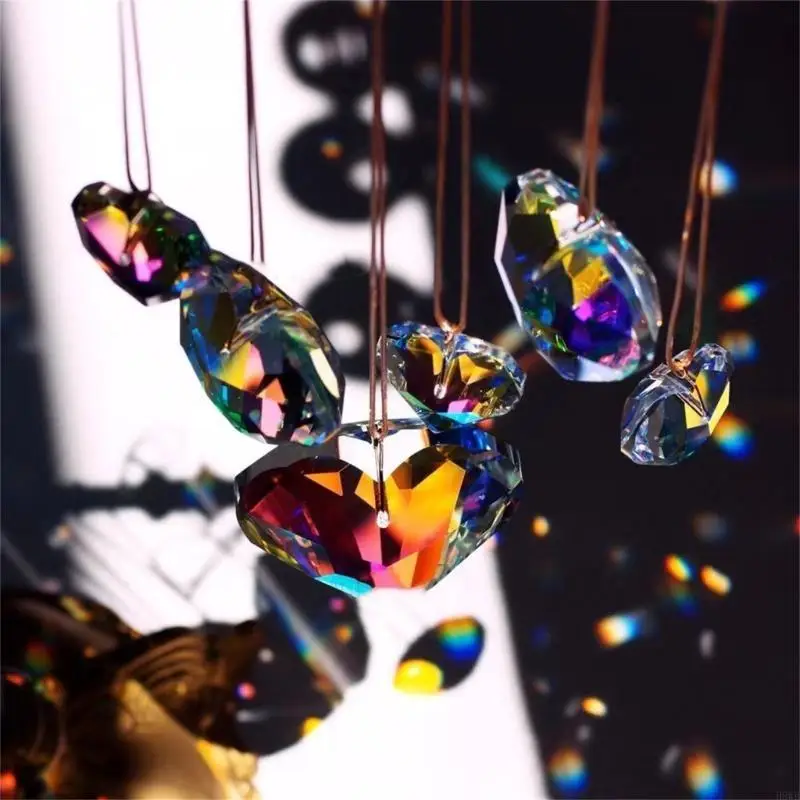 H8WB Crystal Heart Sun Catcher Hanging Ornaments for Beautiful Rainbow Reflection Living Space and Festival Decoration