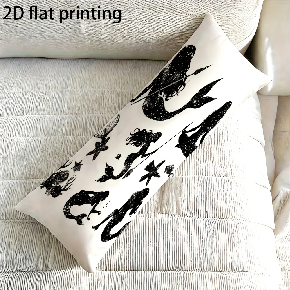 Long Pillowcase, 2D Printed Design, Mermaid in a Starry Ocean Pattern, Durable Fabric, Full-body Support Pillow Cover, Cushion C