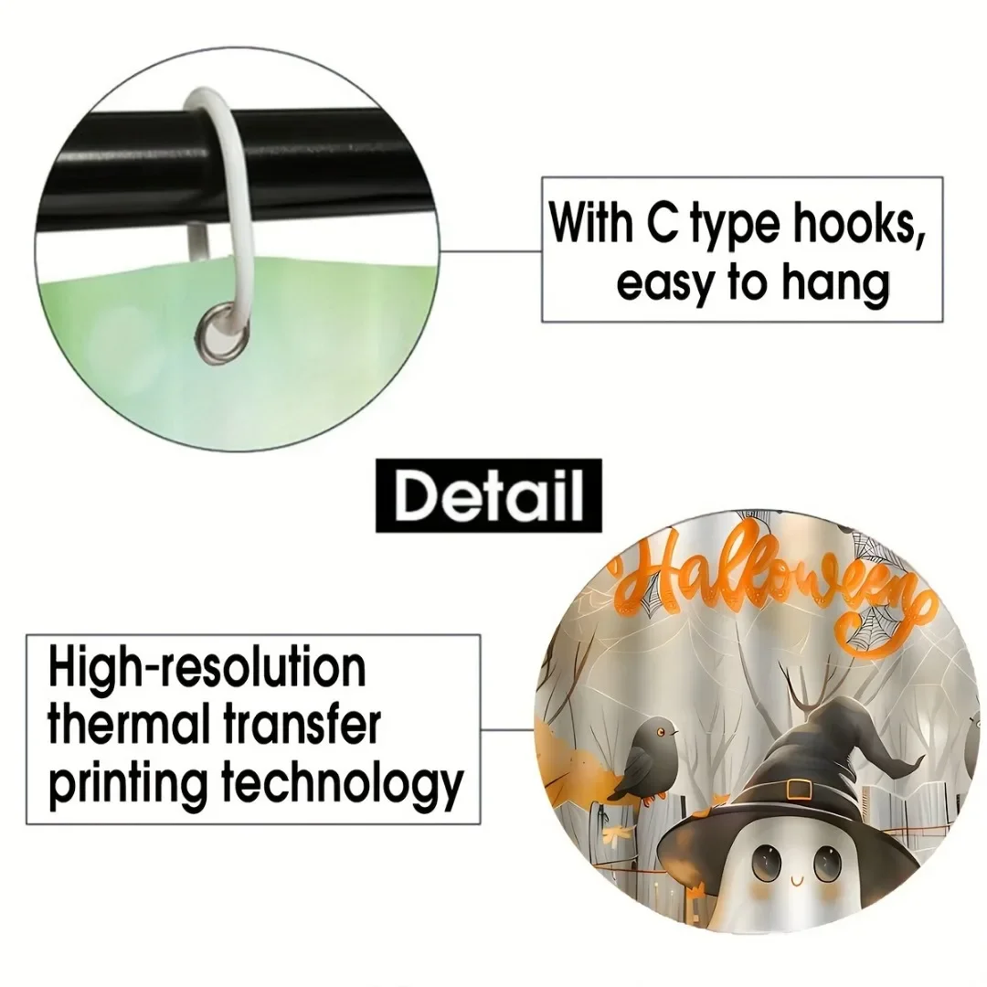 

Занавеска для душа Orenge Happy Halloween с принтом тыквы-призрака, водонепроницаемая полиэстеровая занавеска для ванной для украшения ванной комнаты на Хэллоуин