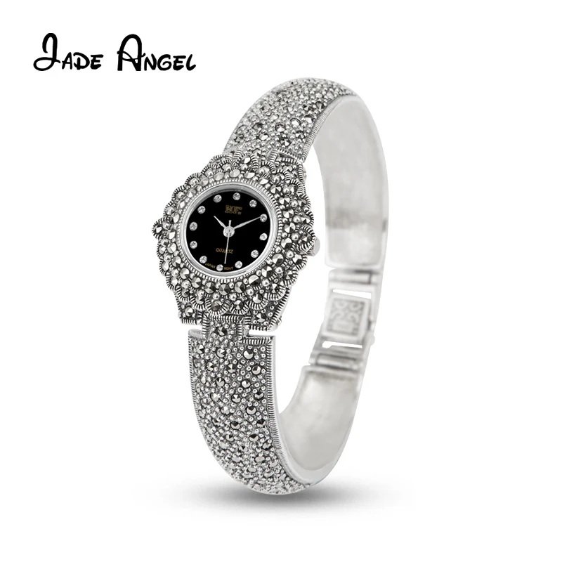 Jade Angel Watch 925 Sterling Sirver for Women Quartz Watch Jewelry Elegant Ladies Watch Lady Crystal Quartz Magnetic Wristwatch