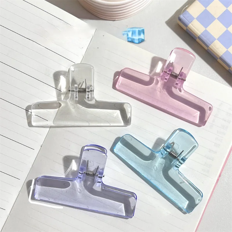 4 Pcs Transparent Jelly Folder Student Paper Clip Acrylic Clear Long Tail Clip Ice Storage Clip