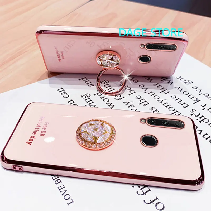 For Huawei Y6p Electroplated Case Bling Crystal Holder Cover Soft TPU Back Cover