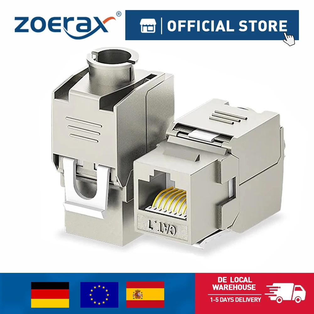 ZoeRax 24/12 pièces blindé RJ45 Cat7 Cat6a Keystone Jack STP coupleur sans outil Type 180 degrés en alliage de Zinc Module adaptateur coupleur