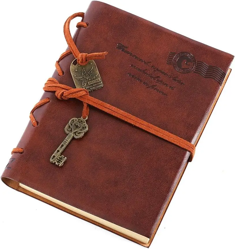 Leather Writing Journal Notebook Classic Key Bound Retro Vintage Notebook Diary Sketchbook Gifts with Unlined Travel Journals