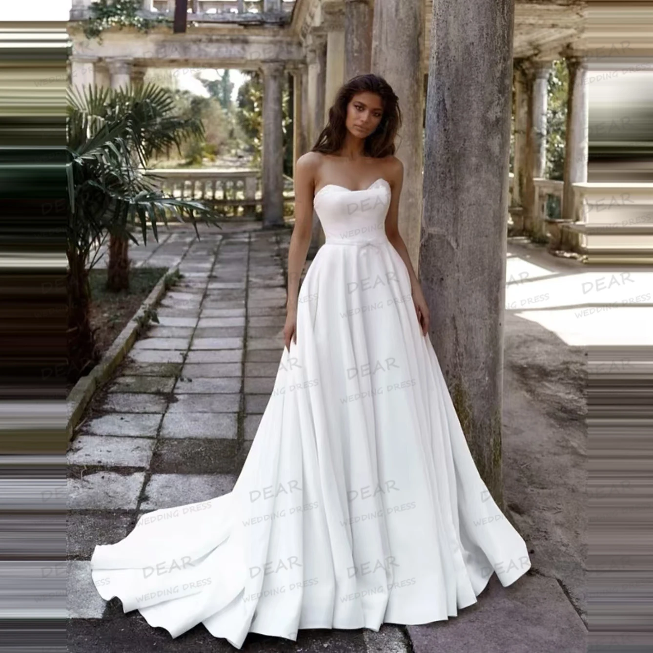 Vestidos De Novia sencillos De sirena para mujer, Vestidos De Novia sexis sin mangas con pliegues De satén, Vestidos De Novia con espalda descubierta y escote corazón personalizados