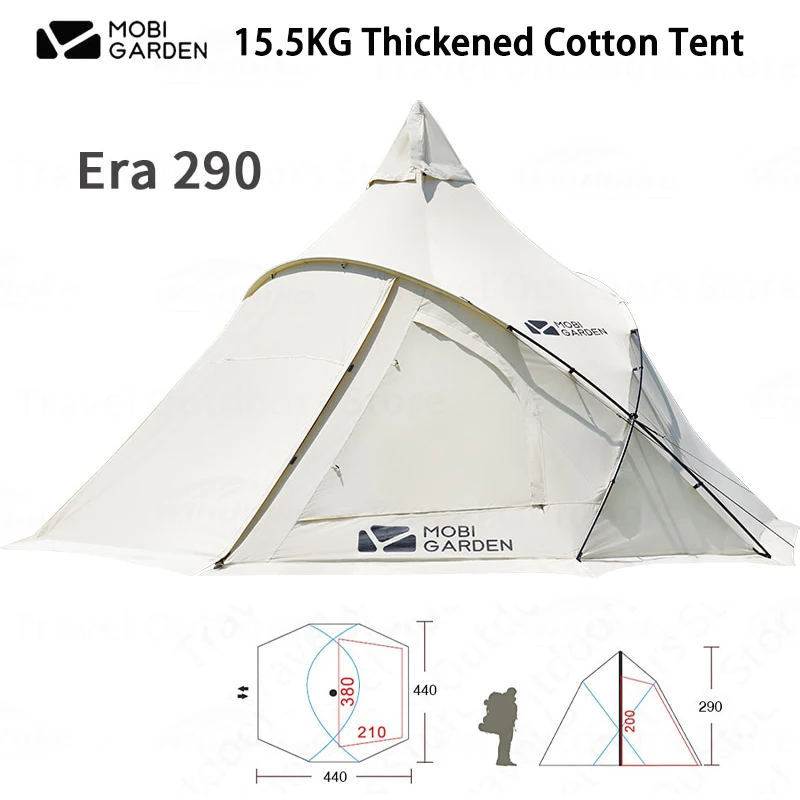 

MOBI GARDEN Era290 Thickened Polyester Cotton Camping Pyramid Tent 5-8 Persons Large Space Waterproof Tent 7001 Aluminium Pole