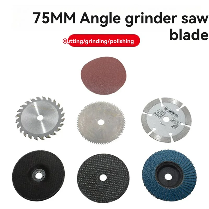 -WSFS 7Pcs 75Mm Cutting Disc Kit For 10Mm Bore Angle Grinder Metal Circular Saw Blade Flat Flap Grinding Wheel Sanding Pads