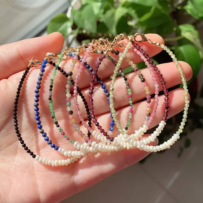 Pulsera con abalorios de perlas naturales de agua dulce para mujer, pequeñas cuentas, guirnaldas, turmalinas, lapislázuli, pulsera de cristal de piedra de cuarzo, Reiki