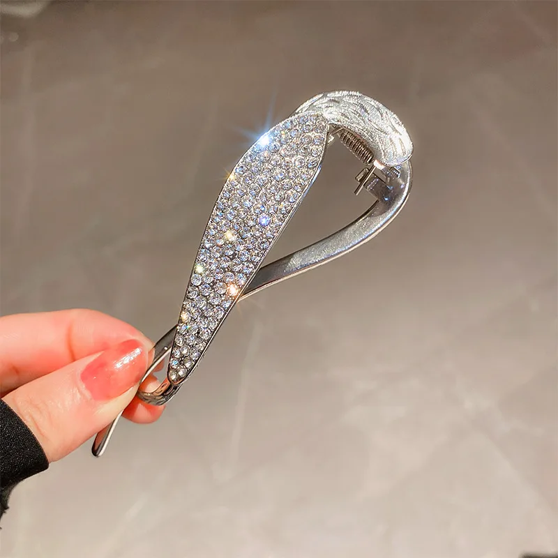 New Cross Rhinestones Wings 8-shaped Silver  Color Hair Clips for Women Back Updo Clip Premium Exquisite Temperament Accessories