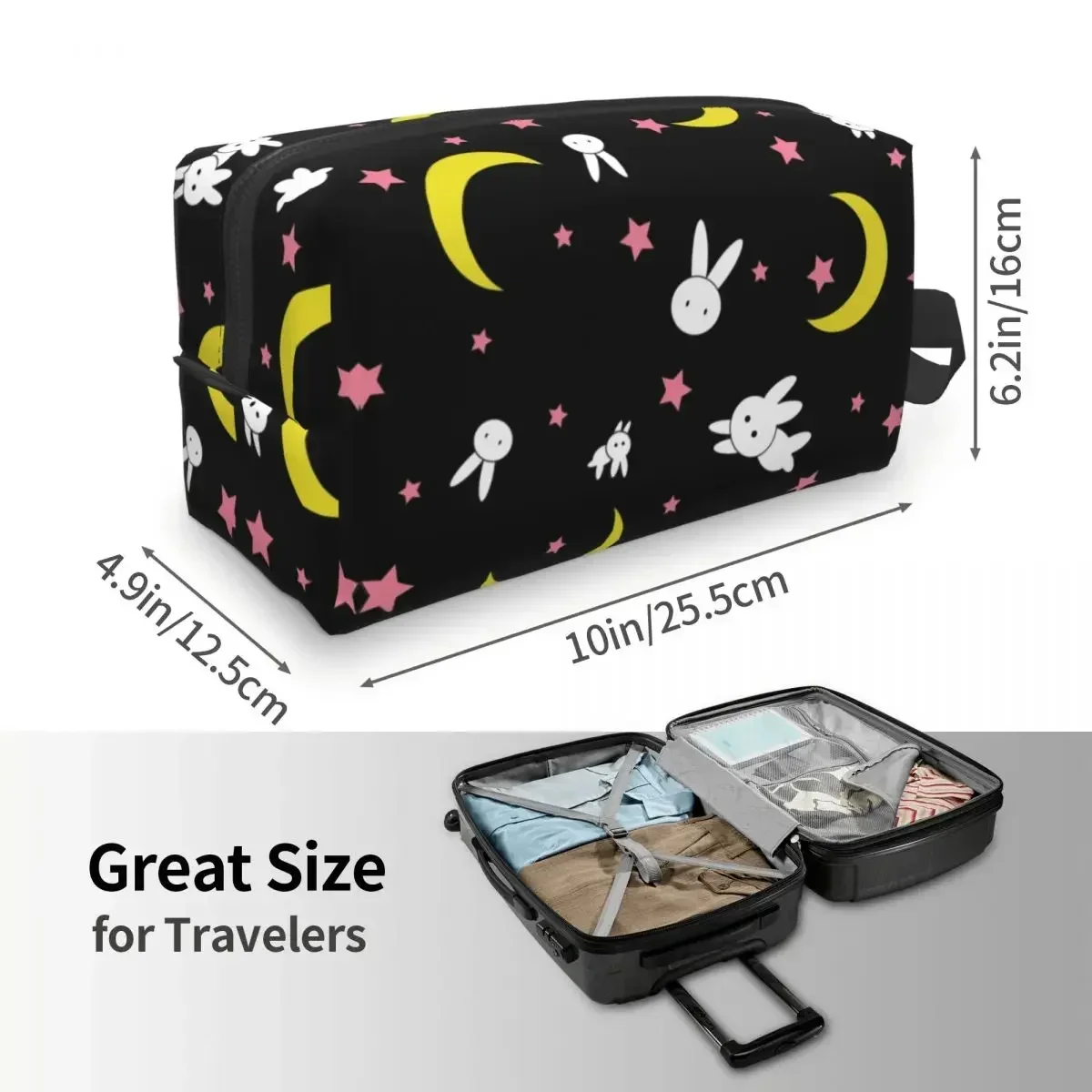 Fashion Moon Pattern Travel Toiletry Bag Women Kawaii Japanese Anime Cosmetic Makeup  Beauty Storage Dopp Kit