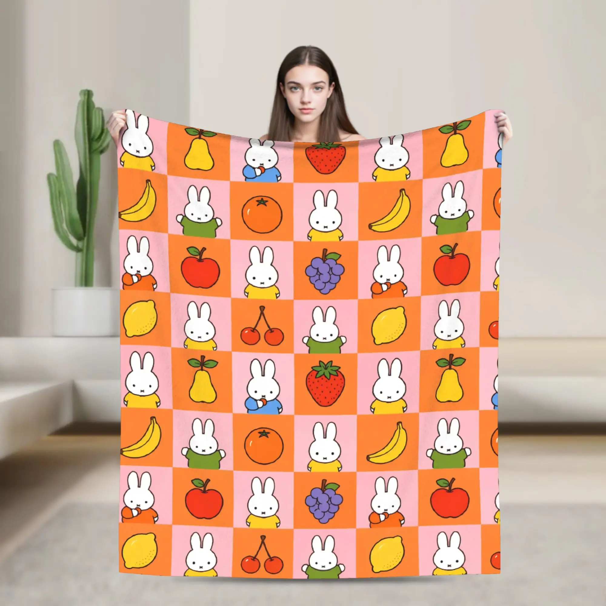 Cartoon Miffyy  Rabbit  Blanket  Flannel Funny Warm Throw Blanket for Chair Covering Sofa Decoration,
