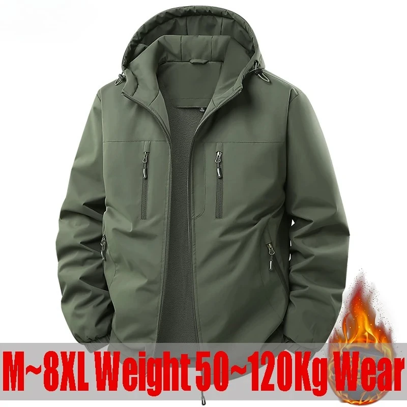 Plus Size 7XL 8XL Men's Tactical Fleece Jacket Winter Thicken Warm Waterproof Jackets Outdoor Sports Hoodies Parkas Men Clothing